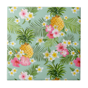 Tropiska blommor & ananas kakelplatta