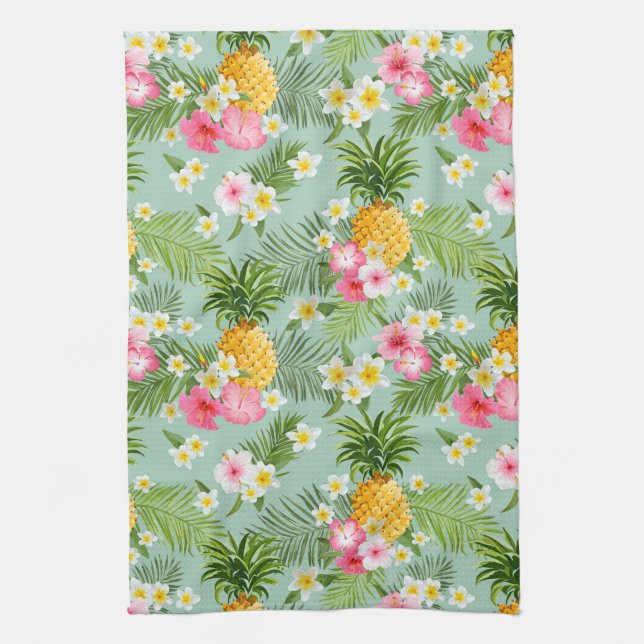 Tropiska blommor & ananas kökshandduk (Vertikal)