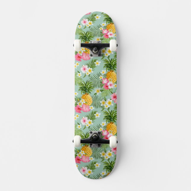 Tropiska blommor & ananas old school skateboard bräda 21,6 cm (Framsida)