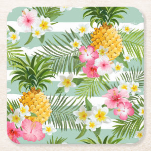 Tropiska blommor & ananas på krickarandar 2 underlägg papper kvadrat