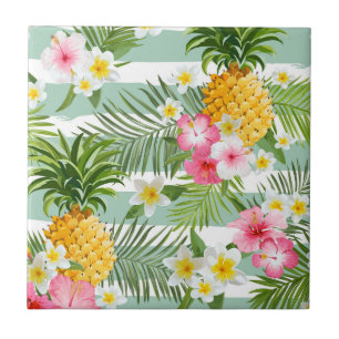 Tropiska blommor & ananas på krickarandar kakelplatta