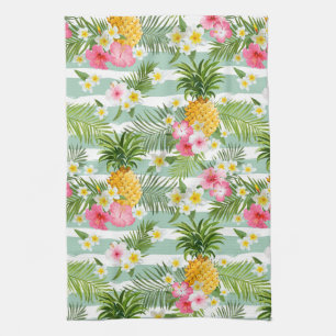 Tropiska blommor & ananas på krickarandar kökshandduk