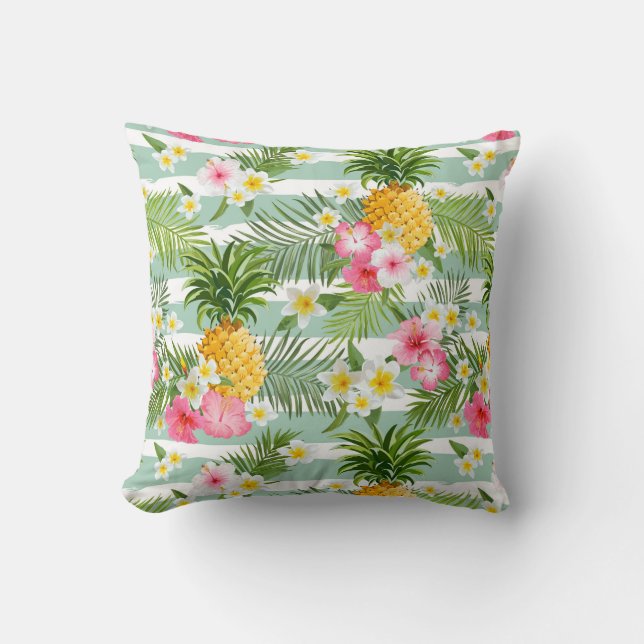 Tropiska blommor & ananas på krickarandar kudde (Framsida)