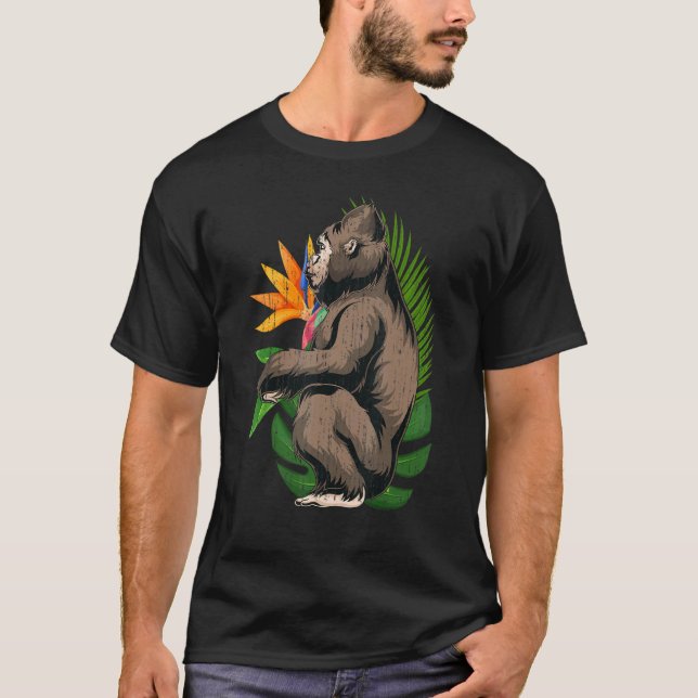 Tropiska blommor apa Ape Zoo Animal Exotic Gor T Shirt (Framsida)