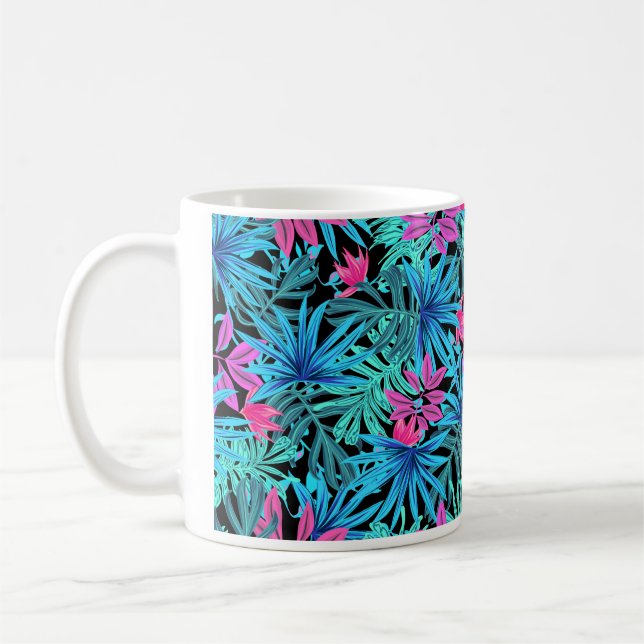 Tropiska blommor av blått och Rosa kaffe Kopp Mugg (Vänster)