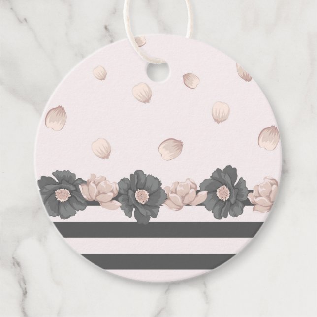 Tropiska blommor av dammig rosa grått gåvor etiketter (Framsida)