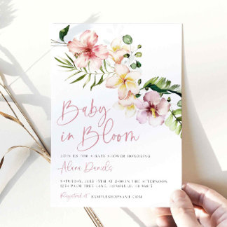 Tropiska blommor Baby Shower, Baby i Bloom Inbjudningar