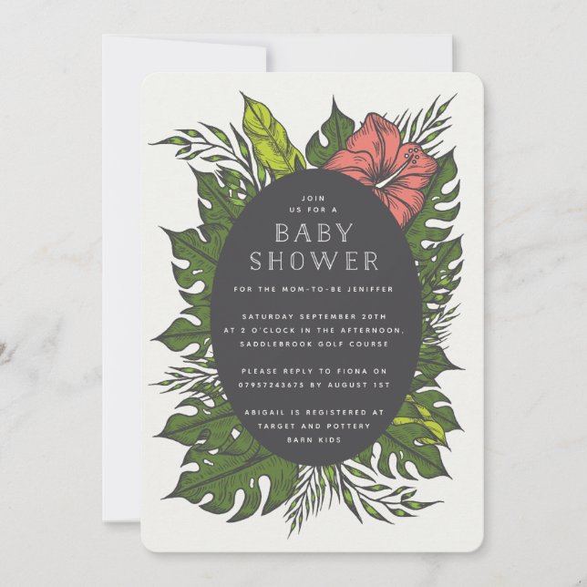 Tropiska blommor, babydusch inbjudningar (Framsida)