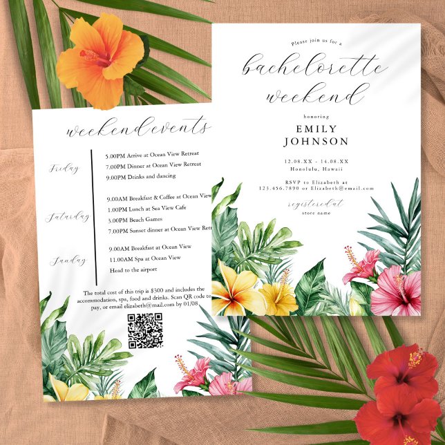 Tropiska blommor Bachelorette Helg Inbjudningar (Watercolor Tropical Flowers Bachelorette Weekend Invitation)