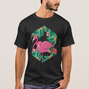 Tropiska blommor Bird Blommigt Rosa Flamingo T Shirt