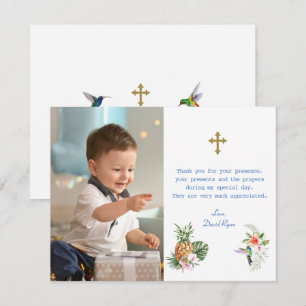 Tropiska blommor Bird Photo Boy Kor Baptism Tack Kort