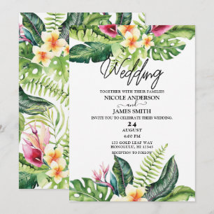 Tropiska blommor & blad Blommig bröllopsfestival Inbjudningar