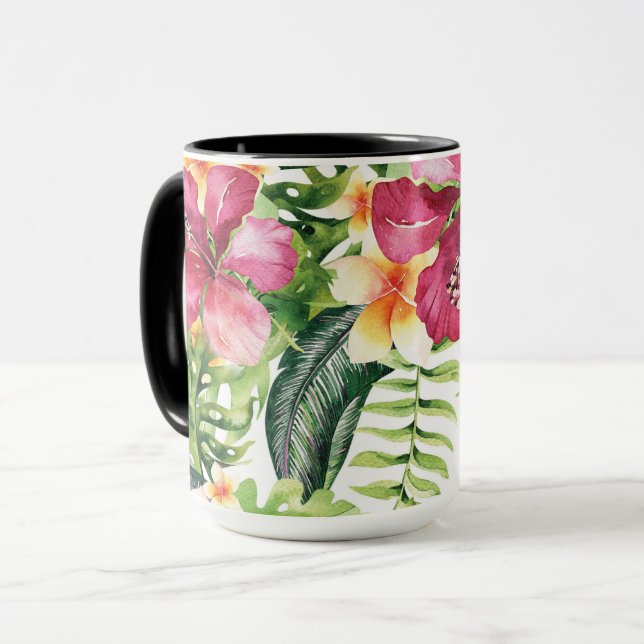 Tropiska blommor blad Blommig Chic Tropikerna Mugg (Framsida vänster)
