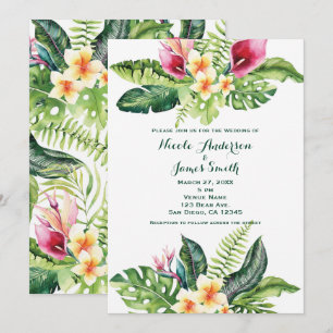 Tropiska blommor blad Blommiga bröllopsinbjudninga Inbjudningar
