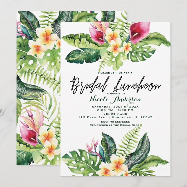 Tropiska blommor & blad Bröllopsluncher Inbjudningar (Fram/baksida)