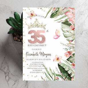 Tropiska blommor blad diamanter 35-årsdag inbjudningar
