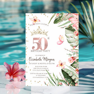 Tropiska blommor blad diamanter 50-årsdag inbjudningar