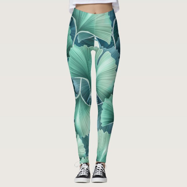 Tropiska blommor, blad, sömlös bakgrund leggings (Framsida)