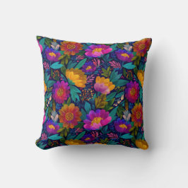 Tropiska blommor Blommar Vibrant Exotic Mönster Kudde