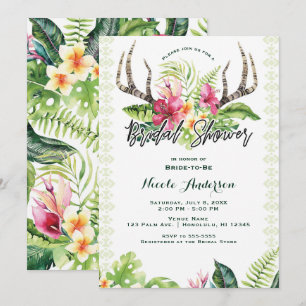 Tropiska blommor Boho rustik hjorthorn bröllopsdus Inbjudningar