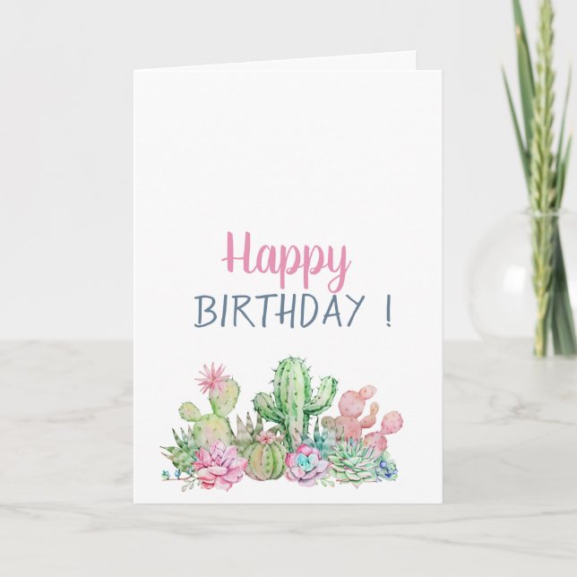 Tropiska blommor Cactus Birthday Kort (Framsida)