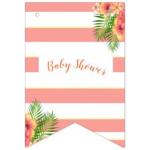 Tropiska blommor Coral Rosa Baby Shower Vimplar
