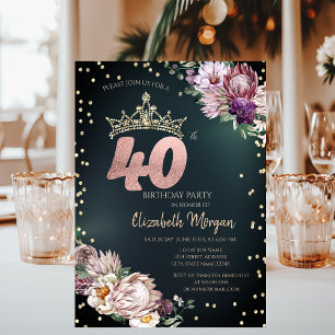 Tropiska blommor Diadem Diamanter Gröna 40-årsdag Inbjudningar