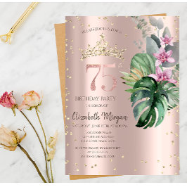 Tropiska blommor Diamanter Roséguld 75-årsdag Inbjudningar