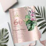 Tropiska blommor Diamonds Ro Guld 60:e födelsedage Inbjudningar<br><div class="desc">Guld tiara,  tropiska blommor och diamanter på ro guld.</div>