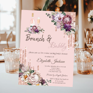 Tropiska blommor dropp rosa brunch & bubbelvin inbjudningar