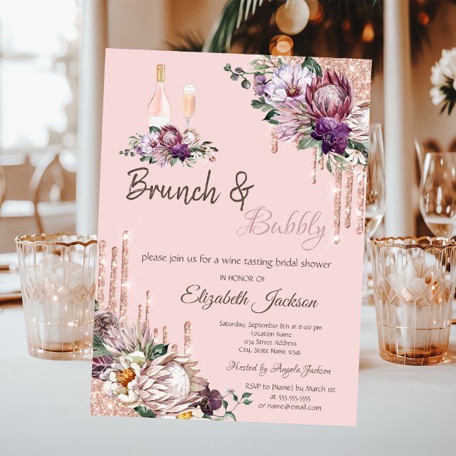 Tropiska blommor dropp rosa brunch & bubbelvin inbjudningar (Skapare uppladdad)