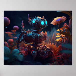 Tropiska blommor Dystopian Robot Poster