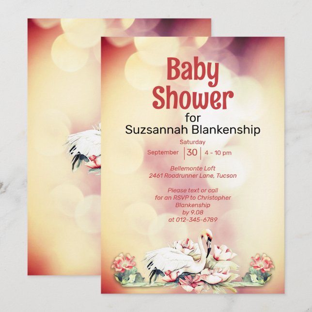 Tropiska blommor & Flamingo Anpassad Baby Shower Inbjudningar (Fram/baksida)