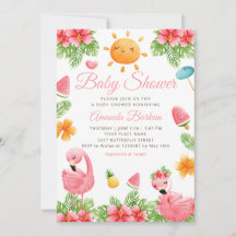 Tropiska blommor Flamingo Beach Baby Shower
