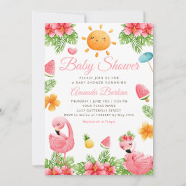 Tropiska blommor Flamingo Beach Baby Shower Inbjudningar