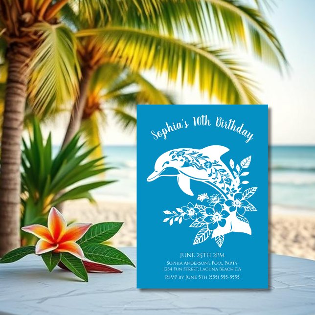 Tropiska blommor från födelsedagsfest-hawaiiska de inbjudningar (Hawaiian Dolphin, Flippin Fabulous, Islander Summer, Beach, Fisherman Trend, wine tumbler,)