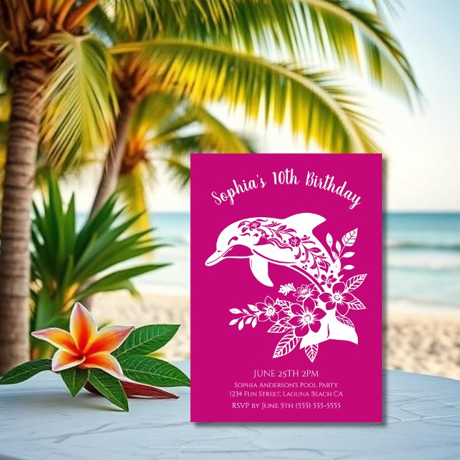 Tropiska blommor från födelsedagsfest-hawaiiska de inbjudningar (Hawaiian Dolphin, Flippin Fabulous, Islander Summer, Beach, Fisherman Trend, wine tumbler,)
