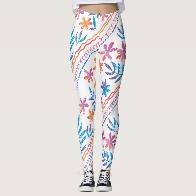 Tropiska blommor från hand plockade, löv mönster. leggings (Framsida)