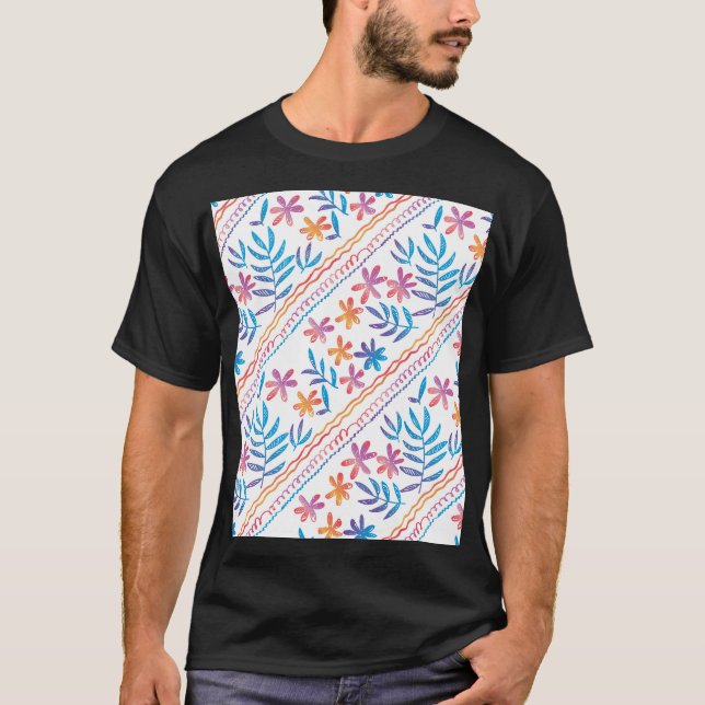Tropiska blommor från hand plockade, löv mönster. t shirt (Framsida)