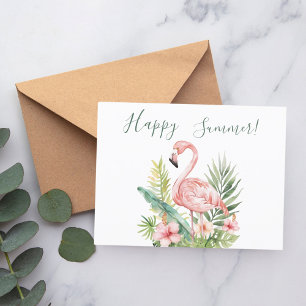 Tropiska blommor från lycklig sommarflamingo inbjudan vykort