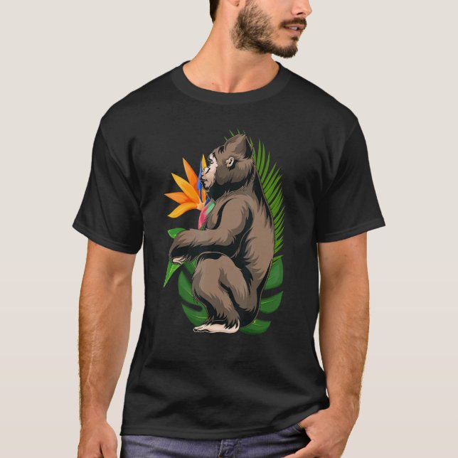Tropiska blommor Gorilla från exotiska djur Ape Mo T Shirt (Framsida)