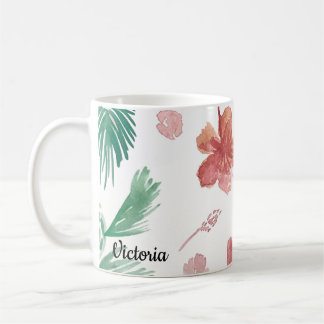 Tropiska blommor Hand vattenfärg Mamma namn Kaffemugg