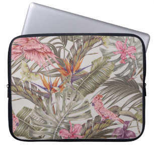 Tropiska blommor, handflatan löv, paradisfågeln laptop fodral