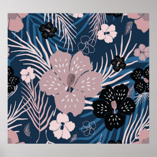 Tropiska blommor Handflatan Löv Struktur Poster