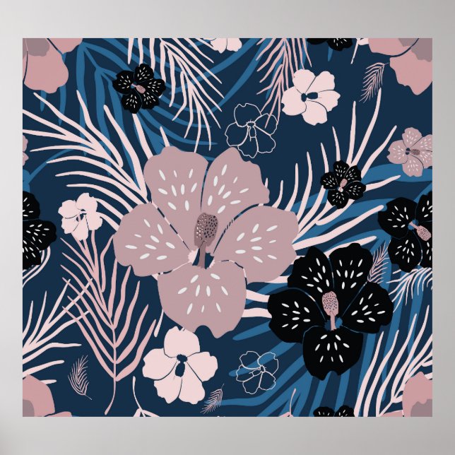 Tropiska blommor Handflatan Löv Struktur Poster (Framsidan)