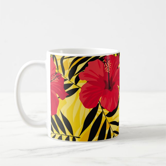 Tropiska blommor handflatan löv, vintage mönster. kaffemugg (Vänster)