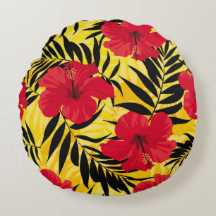 Tropiska blommor handflatan löv, vintage mönster. rund kudde