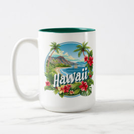 Tropiska blommor Hawaii Beach Mountains Travel Art Två-Tonad Mugg
