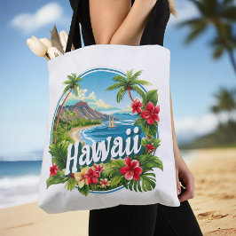 Tropiska blommor Hawaii Beach Mountains Travel Art Tygkasse