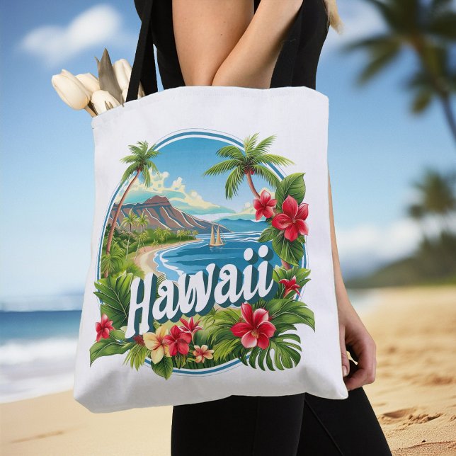 Tropiska blommor Hawaii Beach Mountains Travel Art Tygkasse (Tropical Flowers Hawaii Beach Mountains Travel Art Tote Bag)